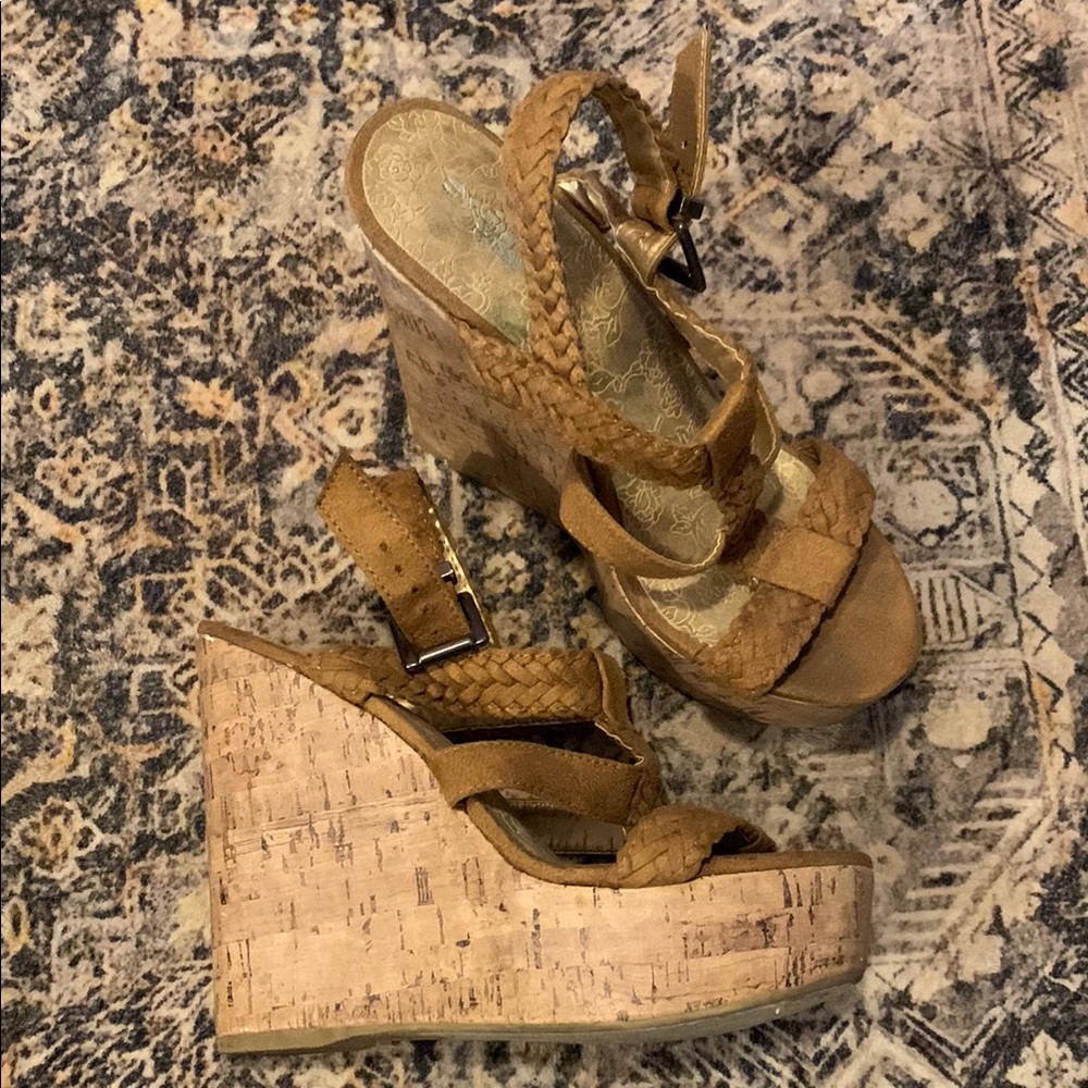Charlotte Russe Tan Wedge Sandals with Cork Heel